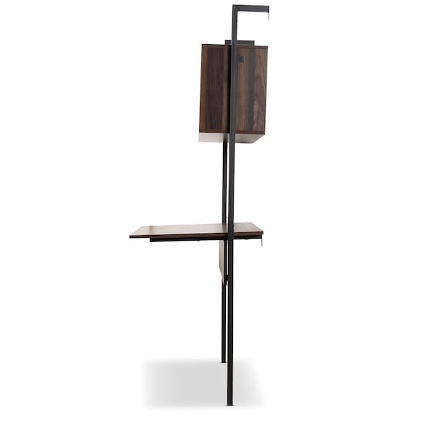 Baxton Studio Fariat Modern Industrial Walnut Brown Finished Wood and Black Metal Display Shelf with Desk - 196-12083-ZORO