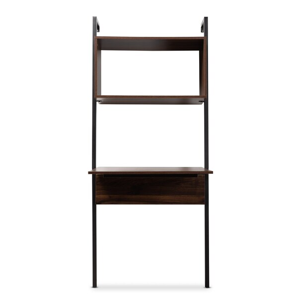Baxton Studio Fariat Modern Industrial Walnut Brown Finished Wood and Black Metal Display Shelf with Desk - 196-12083-ZORO