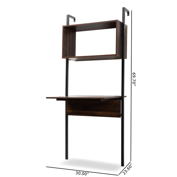 Baxton Studio Fariat Modern Industrial Walnut Brown Finished Wood and Black Metal Display Shelf with Desk - 196-12083-ZORO
