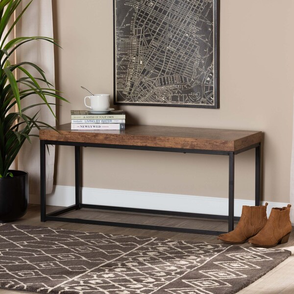 Baxton Studio Bardot Modern Industrial Walnut Brown Finished Wood and Black Metal Accent Bench - 207-12489