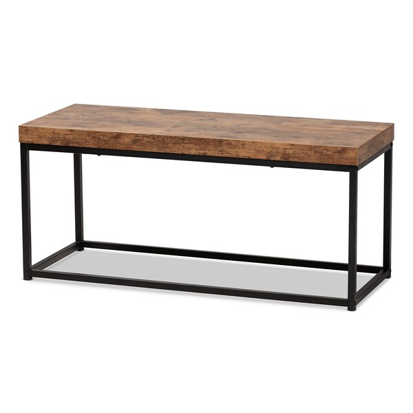 Baxton Studio Bardot Modern Industrial Walnut Brown Finished Wood and Black Metal Accent Bench - 207-12489