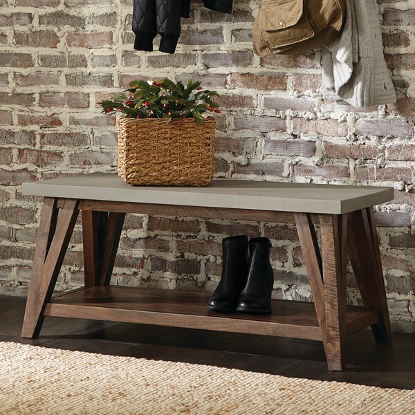 Alaterre Furniture Brookside 40"W Wood with Concrete-Coating Entryway Bench - AWBS0470C