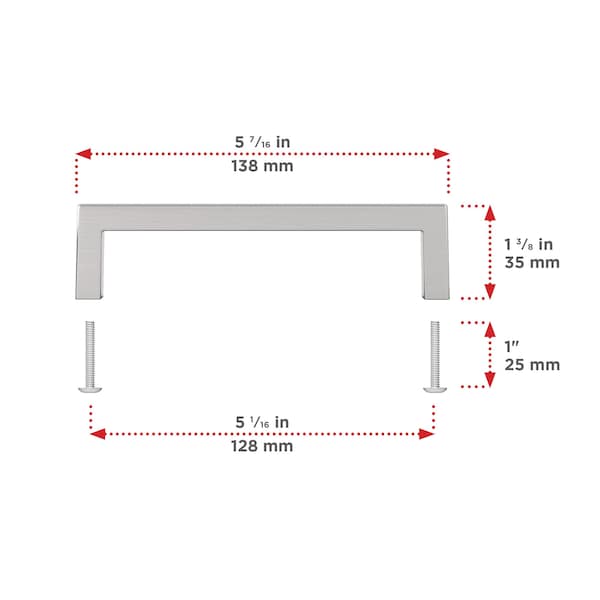 Richelieu Lambton Collection 5 1/16-inch (128 mm) Brushed Nickel Modern Rectangular Cabinet Pull - BP873128195