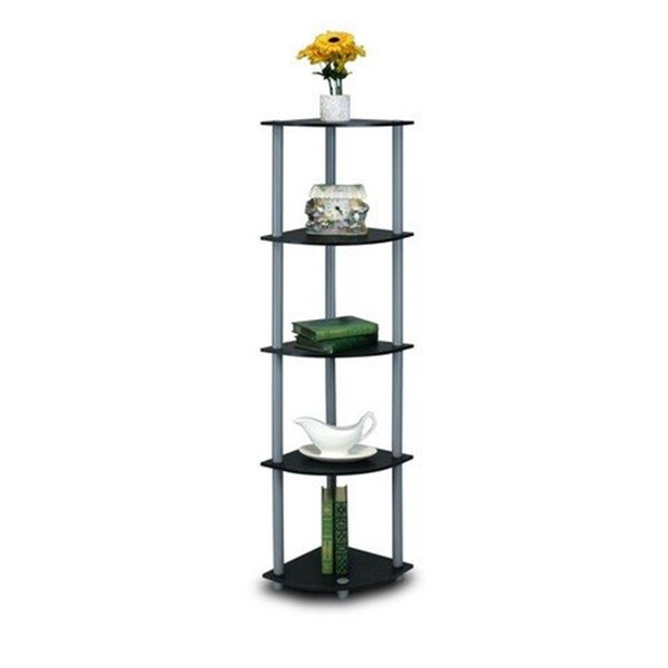 Highkey Turn-N-Tube 5 Tier Corner Display Rack Shelving Unit, Black & Grey - 57.7 x 11.6 x 11.6 in. - LR370922