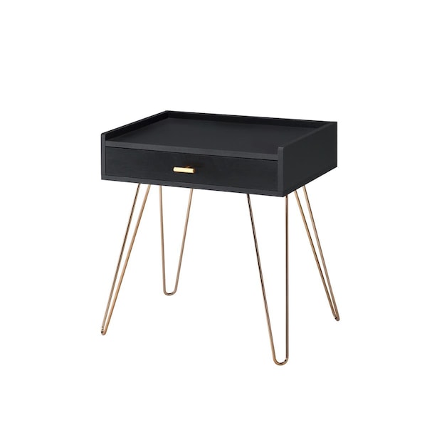 Ore International ORE International FF-0707BK 23.5 in. Black Allen Mid-Century Accent Table with Copper Hairpin Legs - FF-0707BK
