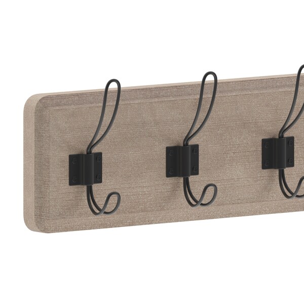 Flash Furniture Daly Wall Mounted 34in Weathered Brown Solid Pine Wood Storage Rack with 7 Hooks - HGWA-SCR-7-WEATH-GG