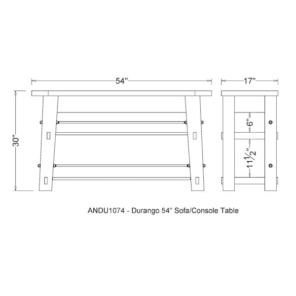 Alaterre Furniture Durango 54"L Industrial Wood Console/Media Table with Two Shelves - ANDU1074
