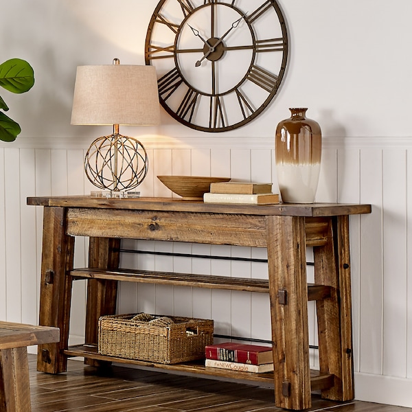 Alaterre Furniture Durango 54"L Industrial Wood Console/Media Table with Two Shelves - ANDU1074
