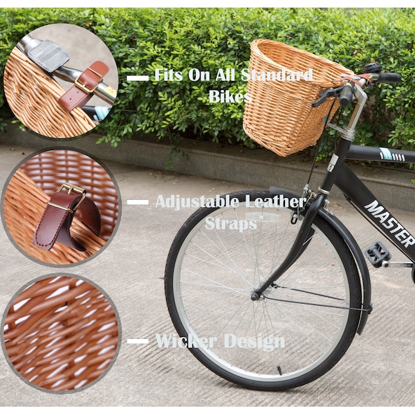 Wickerwise Vintiquewise Wicker Front Bike Baskets Universal Handlebar Mount for All Bikes and ages - QI003420