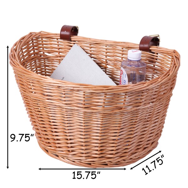 Wickerwise Vintiquewise Wicker Front Bike Baskets Universal Handlebar Mount for All Bikes and ages - QI003420