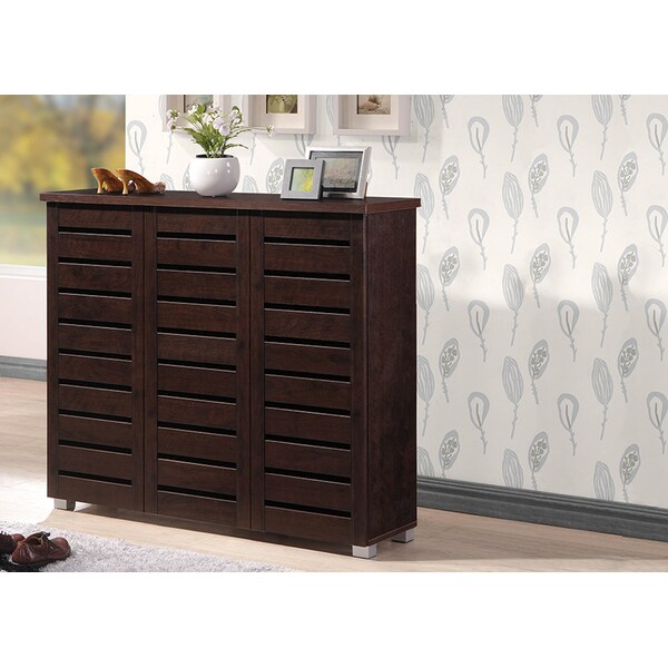 Baxton Studio Adalwin 3-Door Dark Brown Wooden Entryway Shoes Storage Cabinet - 118-6517