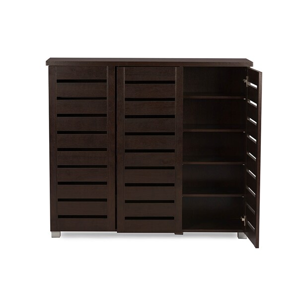 Baxton Studio Adalwin 3-Door Dark Brown Wooden Entryway Shoes Storage Cabinet - 118-6517
