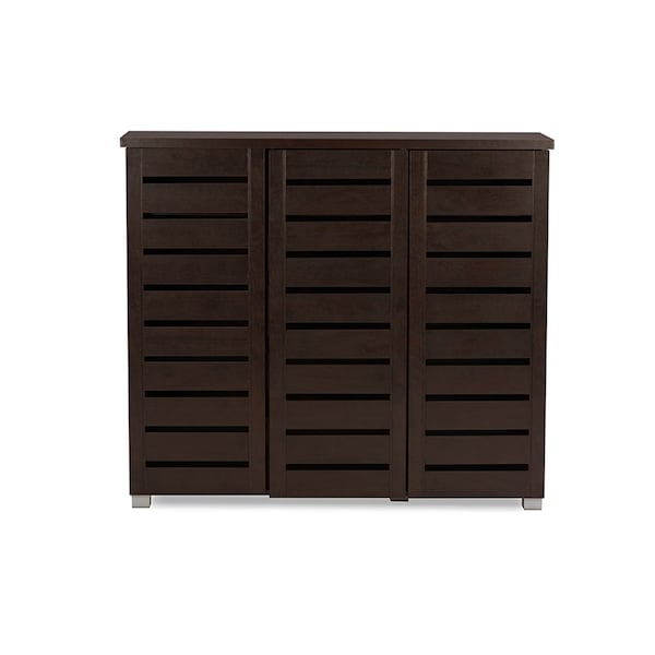 Baxton Studio Adalwin 3-Door Dark Brown Wooden Entryway Shoes Storage Cabinet - 118-6517