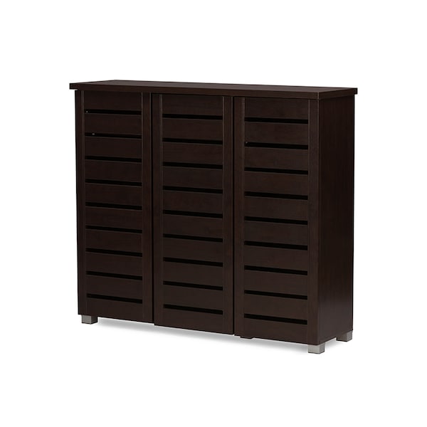 Baxton Studio Adalwin 3-Door Dark Brown Wooden Entryway Shoes Storage Cabinet - 118-6517