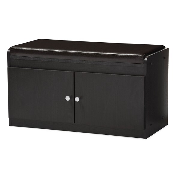 Baxton Studio Margaret Dark Brown Wood 2-Door Shoe Cabinet with Faux Leather Bench - 120-6475