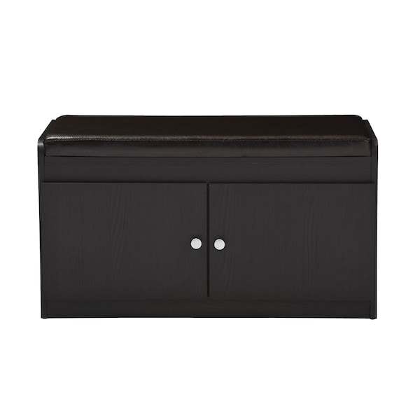 Baxton Studio Margaret Dark Brown Wood 2-Door Shoe Cabinet with Faux Leather Bench - 120-6475