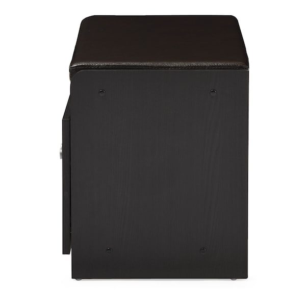 Baxton Studio Margaret Dark Brown Wood 2-Door Shoe Cabinet with Faux Leather Bench - 120-6475