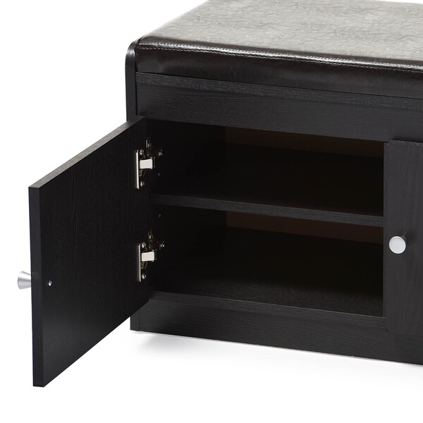 Baxton Studio Margaret Dark Brown Wood 2-Door Shoe Cabinet with Faux Leather Bench - 120-6475