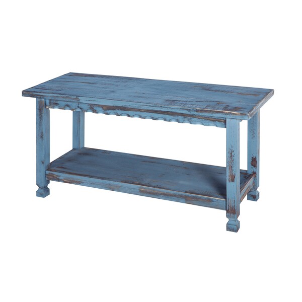 Alaterre Furniture Country Cottage Bench, Blue Antique Finish - ACCA03BA
