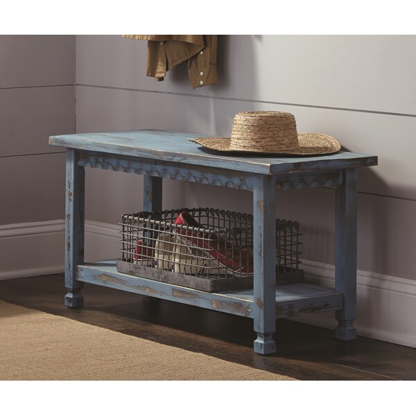 Alaterre Furniture Country Cottage Bench, Blue Antique Finish - ACCA03BA