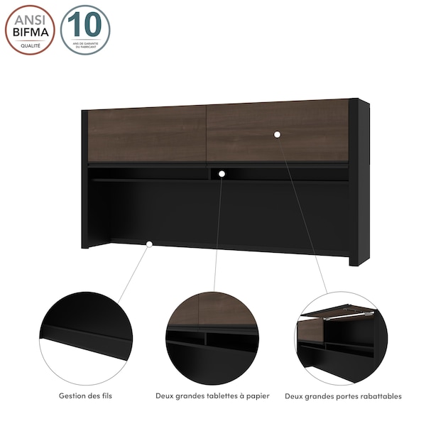 Bestar Connexion 71W Hutch for Narrow Desk Shell, Antigua & Black - 93510-000052