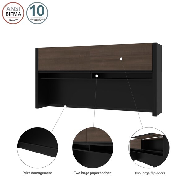 Bestar Connexion 71W Hutch for Narrow Desk Shell, Antigua & Black - 93510-000052