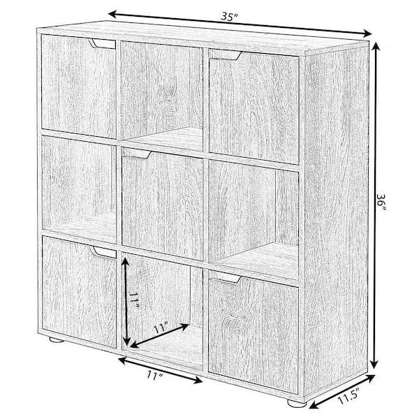 Basicwise 9 Cube Wooden Organizer With 5 Enclosed Doors and 4 Shelves, Oak - QI003677O