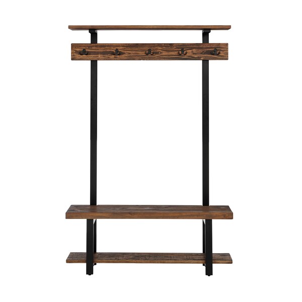 Alaterre Furniture Pomona Entryway Hall Tree with Bench, Shelves & Coat Hooks, Depth: 14 - AMBA2820