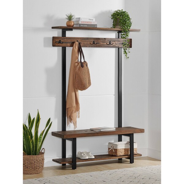 Alaterre Furniture Pomona Entryway Hall Tree with Bench, Shelves & Coat Hooks, Depth: 14 - AMBA2820