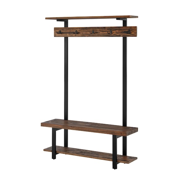 Alaterre Furniture Pomona Entryway Hall Tree with Bench, Shelves & Coat Hooks, Depth: 14 - AMBA2820