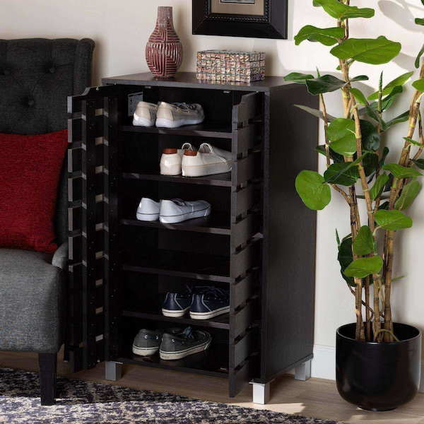 Baxton Studio Ernest Modern and Contemporary Dark Brown Finished Wood 2-Door Shoe Storage Cabinet - 178-11027-ZORO