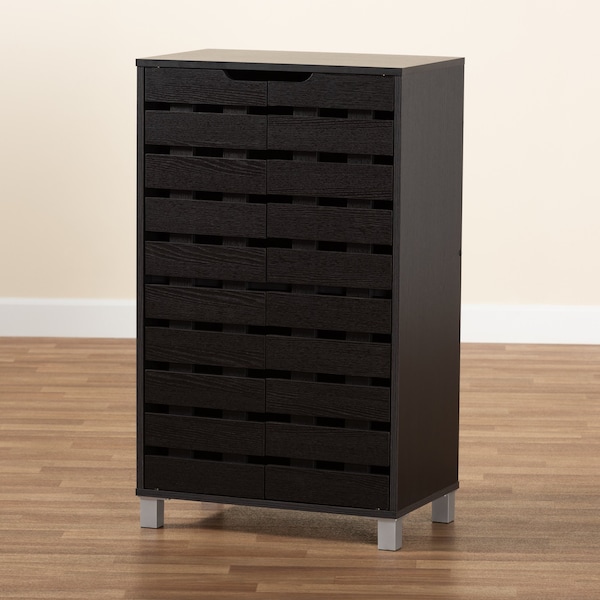 Baxton Studio Ernest Modern and Contemporary Dark Brown Finished Wood 2-Door Shoe Storage Cabinet - 178-11027-ZORO