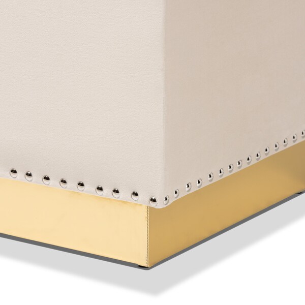 Baxton Studio Powell Glam and Luxe Beige Velvet Fabric and Gold PU Leather Storage Ottoman - 175-11237-ZORO
