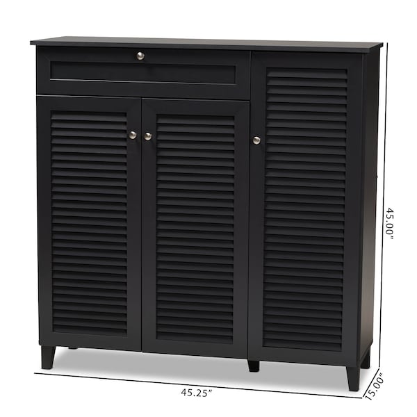Baxton Studio Coolidge Grey Finished 11-Shelf Wood Shoe Storage Cabinet with Drawer - 156-9559