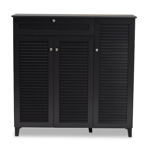 Baxton Studio Coolidge Grey Finished 11-Shelf Wood Shoe Storage Cabinet with Drawer - 156-9559