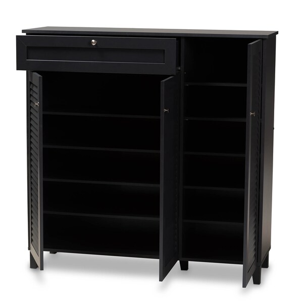 Baxton Studio Coolidge Grey Finished 11-Shelf Wood Shoe Storage Cabinet with Drawer - 156-9559
