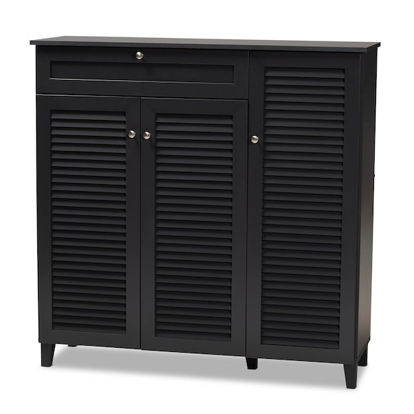 Baxton Studio Coolidge Grey Finished 11-Shelf Wood Shoe Storage Cabinet with Drawer - 156-9559