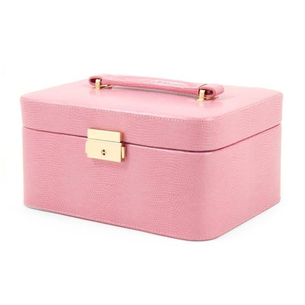 Bey Berk International Bey-Berk International BB534PNK Lizard Debossed Leather Jewelry Box - Pink - BB534PNK