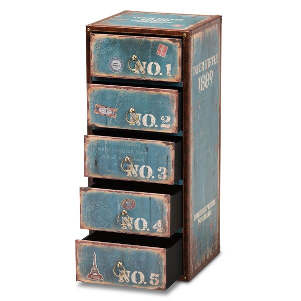 Baxton Studio Alba Blue Finished Wood 5-Drawer Accent Storage Chest - 164-10656