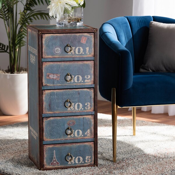 Baxton Studio Alba Blue Finished Wood 5-Drawer Accent Storage Chest - 164-10656