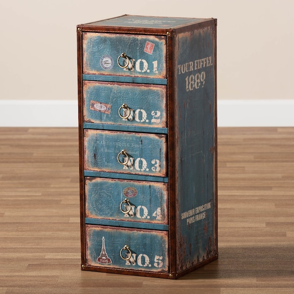 Baxton Studio Alba Blue Finished Wood 5-Drawer Accent Storage Chest - 164-10656
