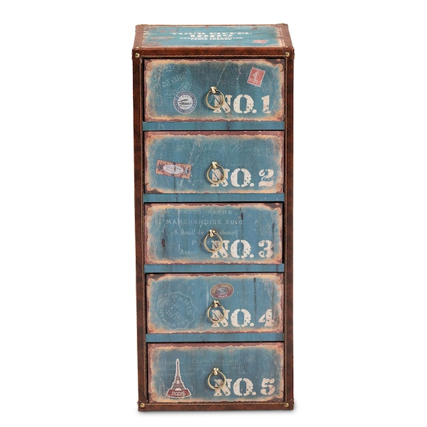 Baxton Studio Alba Blue Finished Wood 5-Drawer Accent Storage Chest - 164-10656