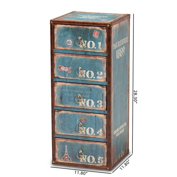 Baxton Studio Alba Blue Finished Wood 5-Drawer Accent Storage Chest - 164-10656