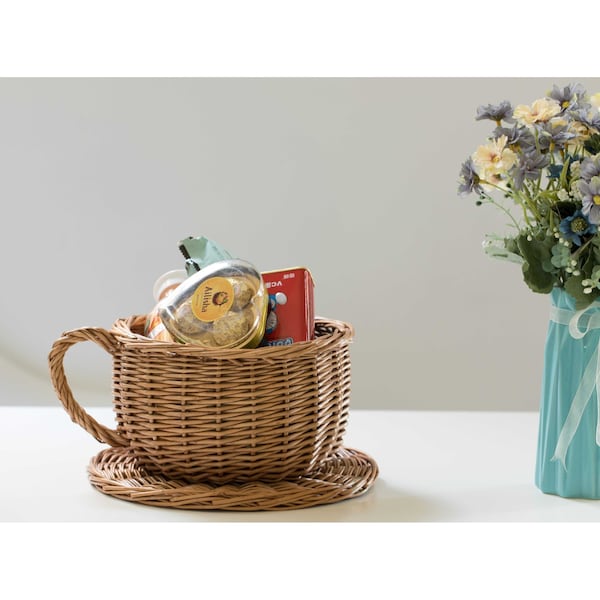 Vintiquewise Wicker Saucer Coffee Mug Cup Decorative Gift Basket Desk Organizer - QI003795