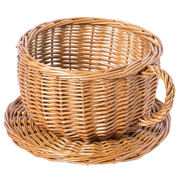 Vintiquewise Wicker Saucer Coffee Mug Cup Decorative Gift Basket Desk Organizer - QI003795