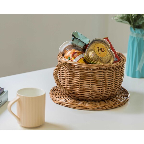 Vintiquewise Wicker Saucer Coffee Mug Cup Decorative Gift Basket Desk Organizer - QI003795
