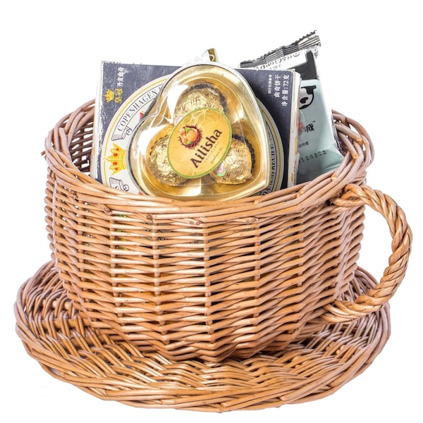 Vintiquewise Wicker Saucer Coffee Mug Cup Decorative Gift Basket Desk Organizer - QI003795