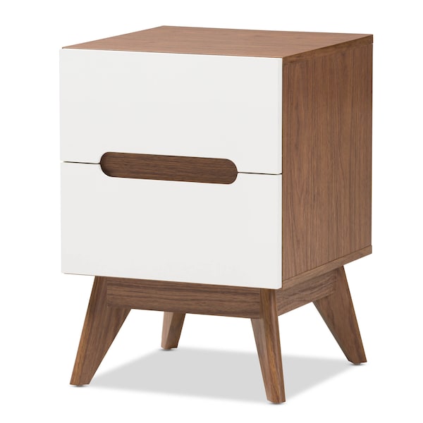 Baxton Studio Calypso Mid-Century White and Walnut Wood 2-Drawer Storage Nightstand - 137-7504