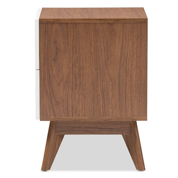 Baxton Studio Calypso Mid-Century White and Walnut Wood 2-Drawer Storage Nightstand - 137-7504