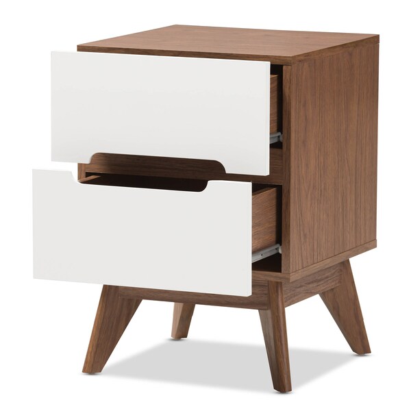 Baxton Studio Calypso Mid-Century White and Walnut Wood 2-Drawer Storage Nightstand - 137-7504